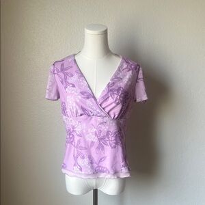 Lavender Floral Wrap-Front Short Sleeve Top